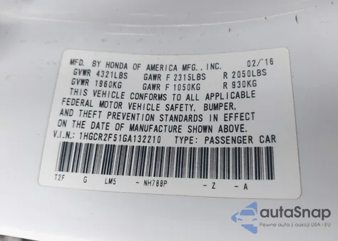 2016 Honda Accord Sport from USA, damaged, VIN 1HGCR2F51GA132210